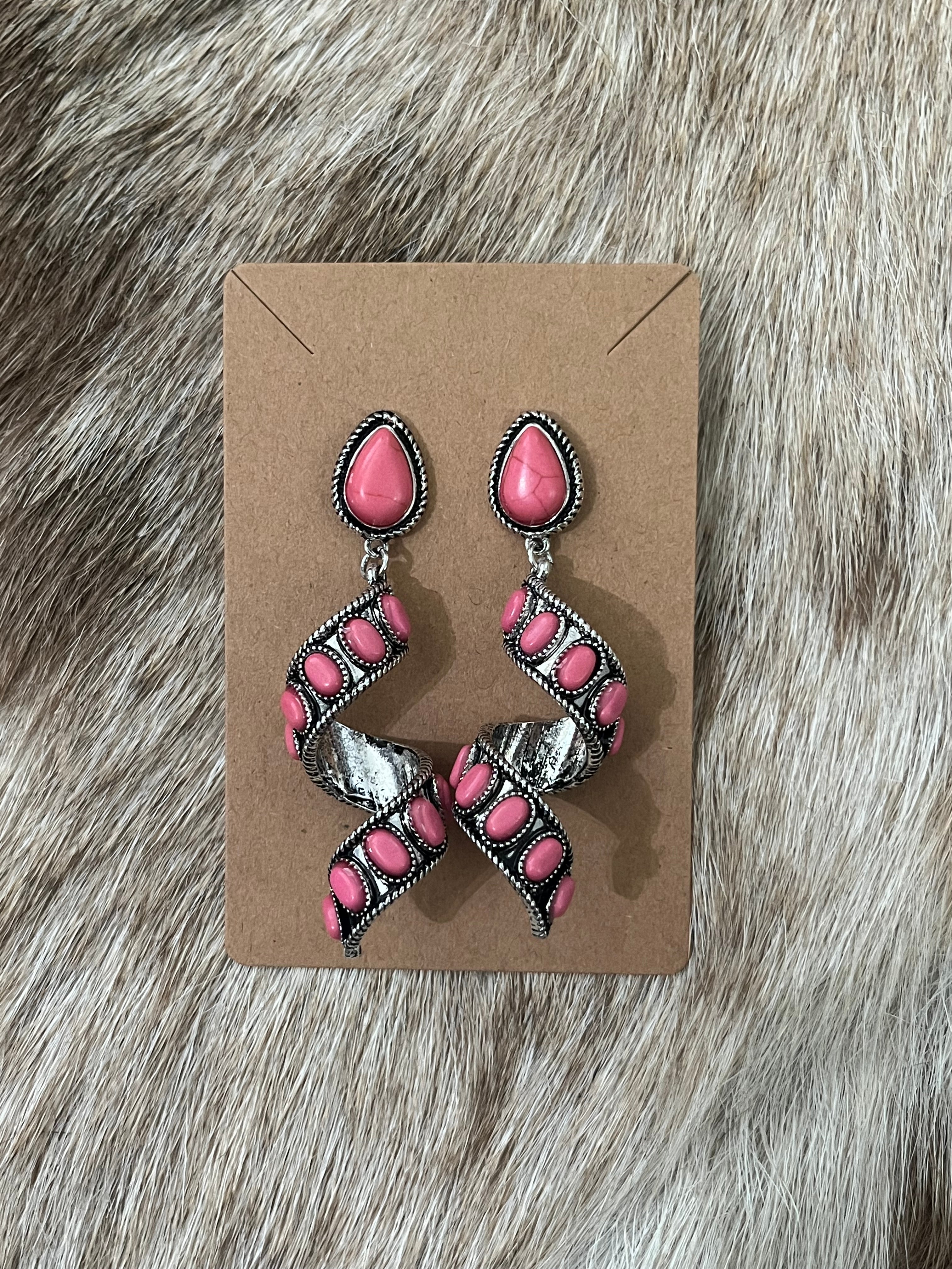 Pink Teardrop Twirl Earring