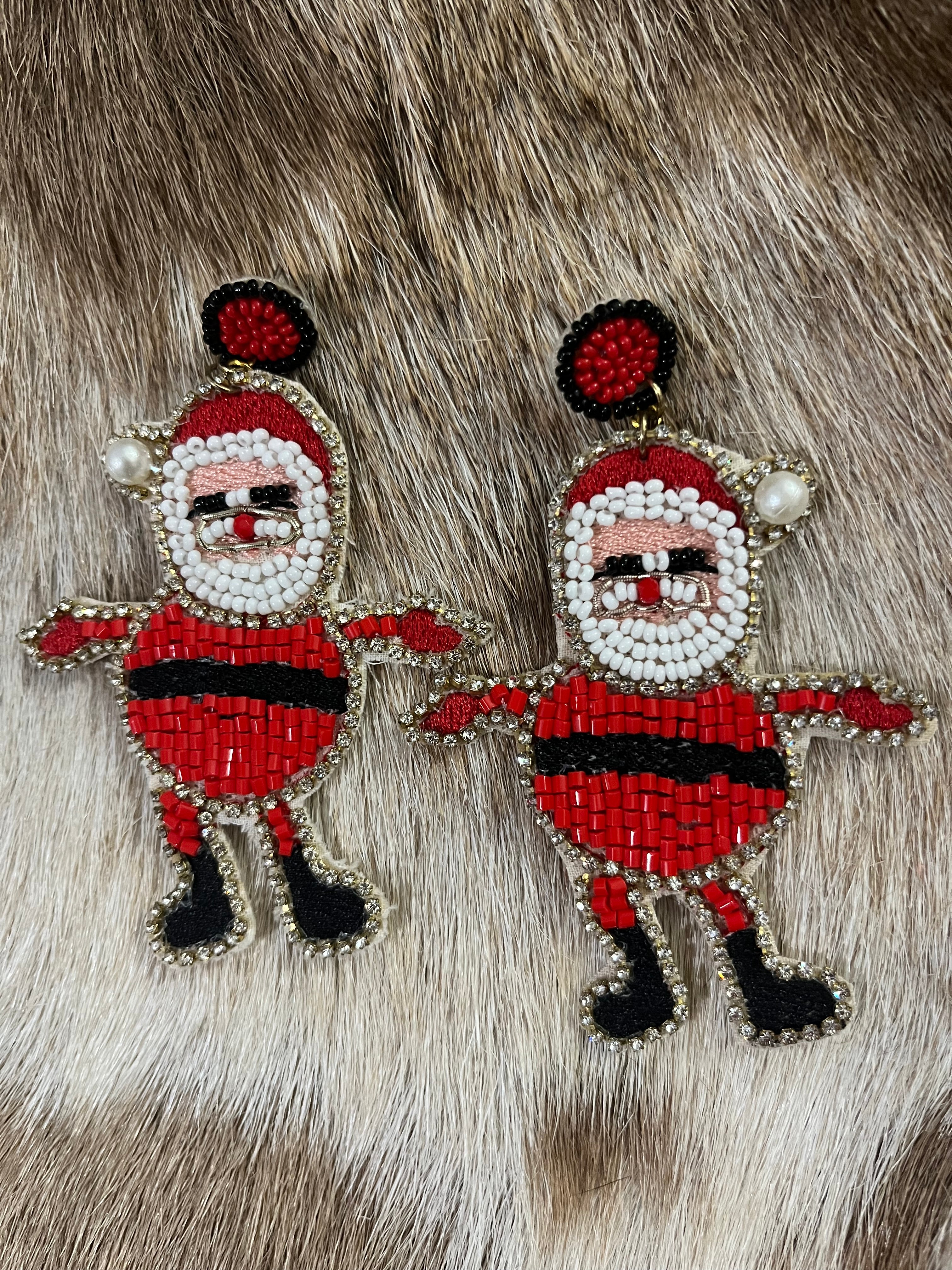 Dancing Santa Beaded Earring