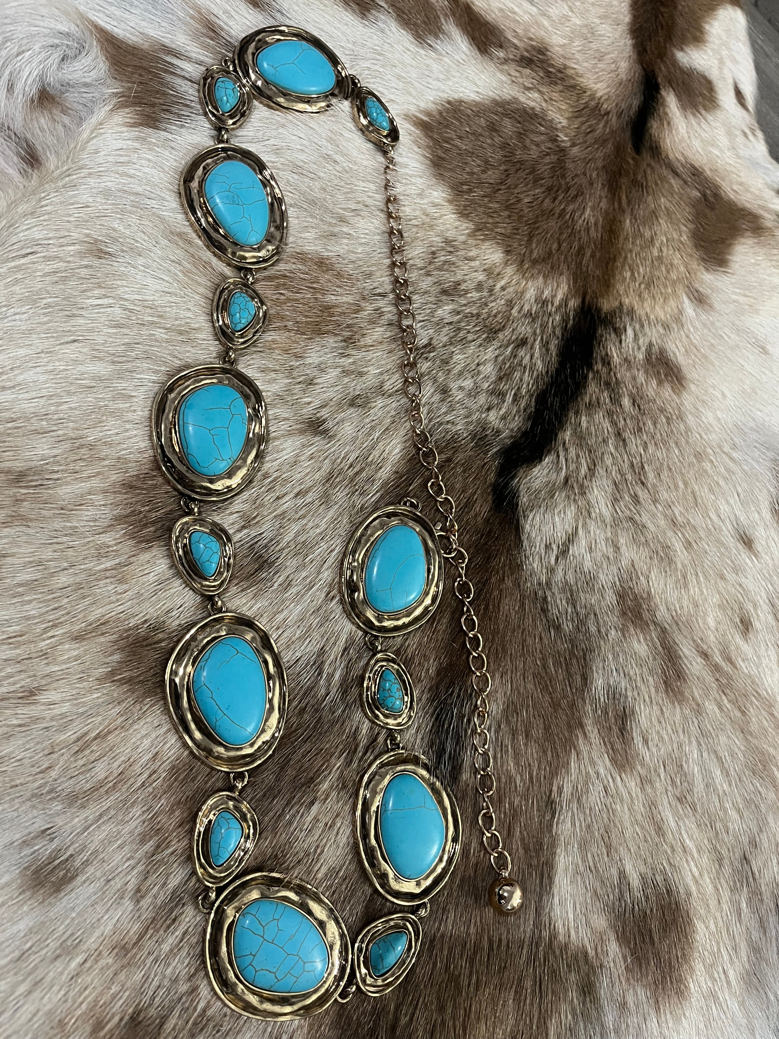 Ornate Turquoise Stone Chained Belt