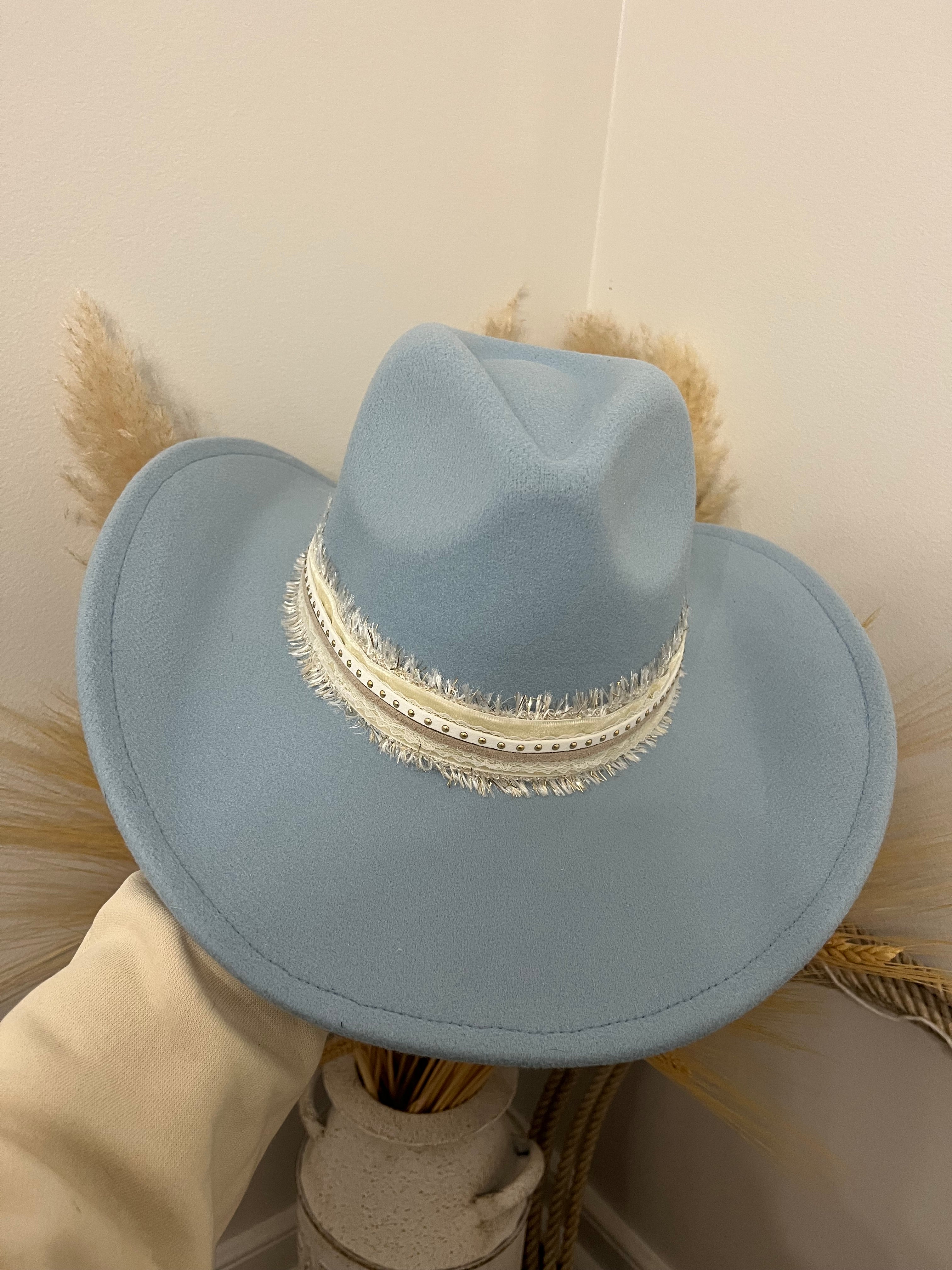 Baby Blue Lace Ribbon Cowgirl Hat