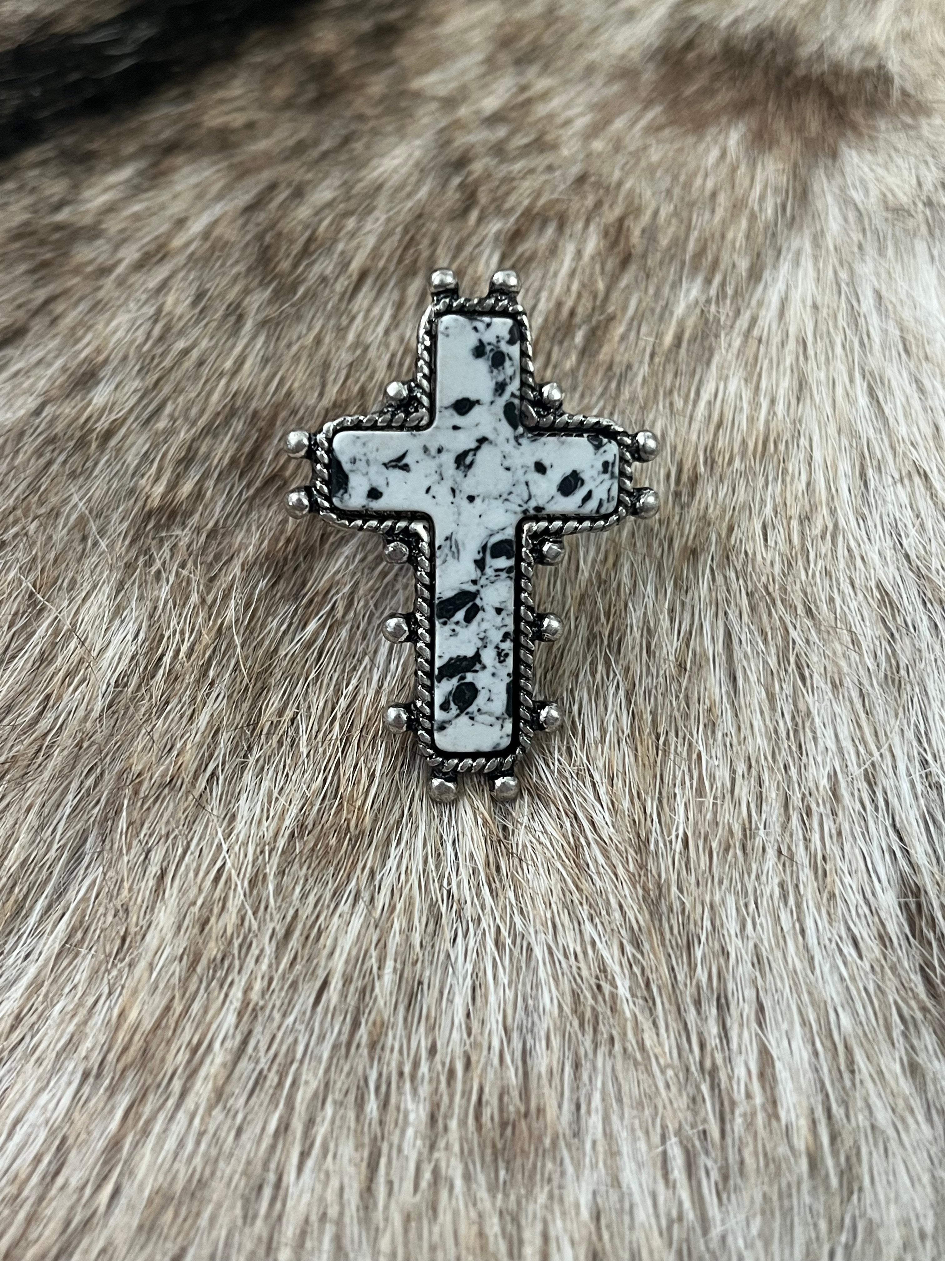 White Cross Band Stretch Ring