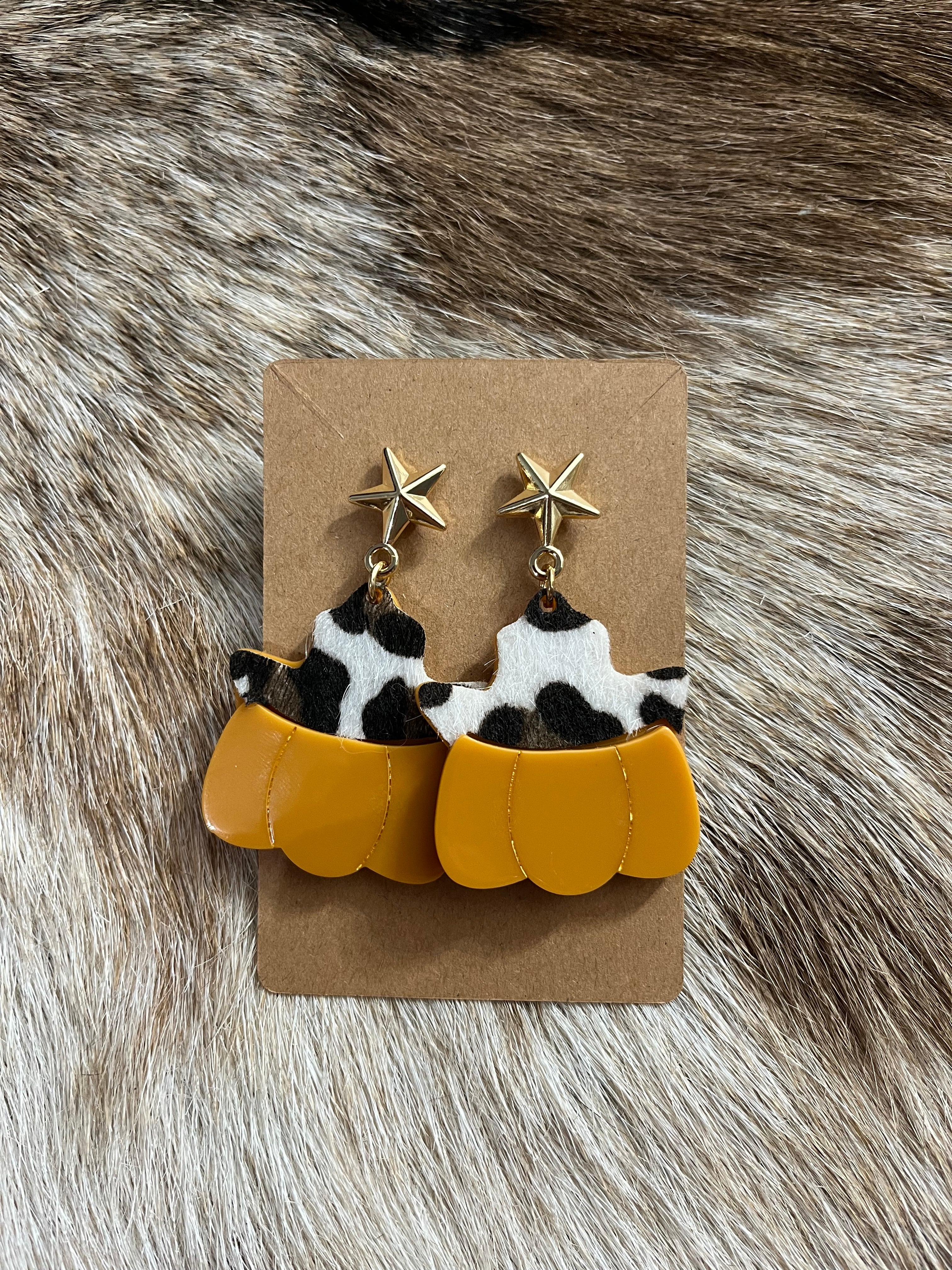 Cowhide Pumpkin Dangle Earrings
