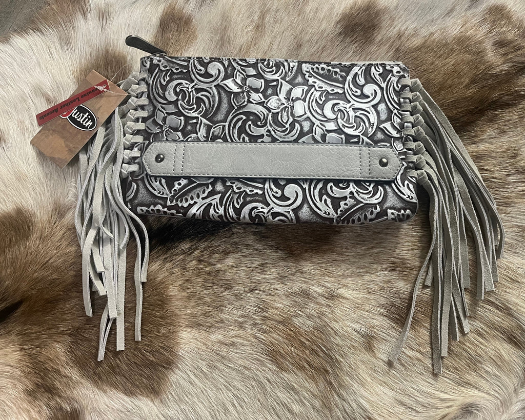 Silver Tooled Fringe Clutch