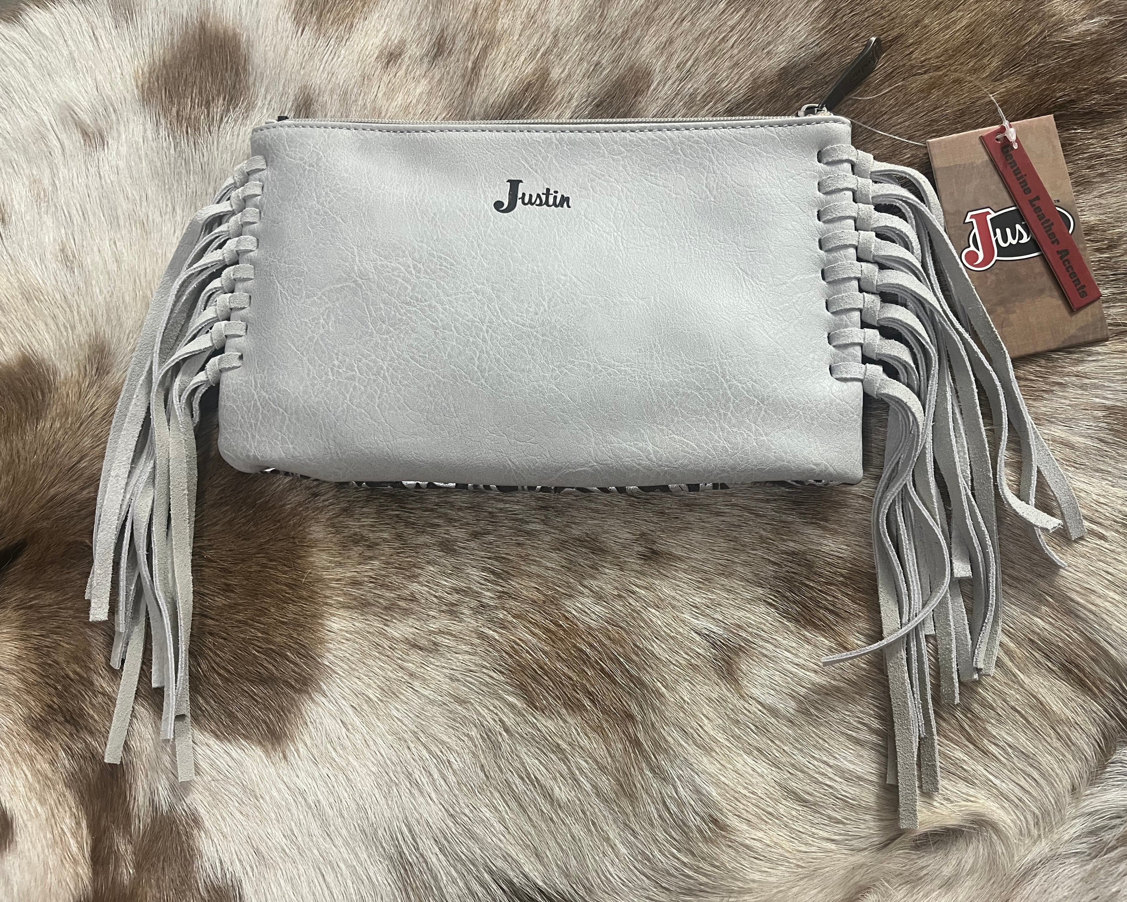 Silver Tooled Fringe Clutch