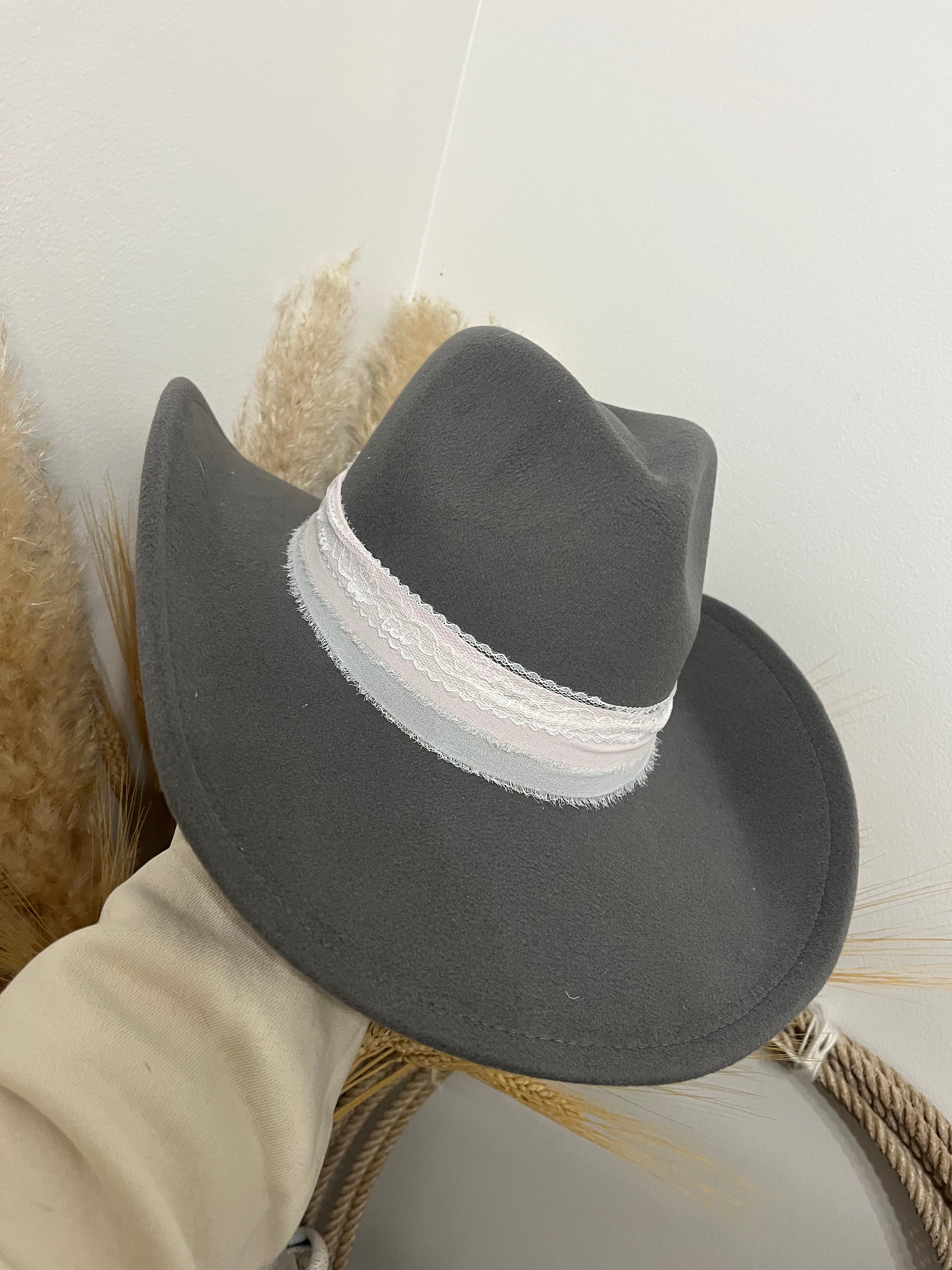 Grey Ribbon Cowgirl Hat