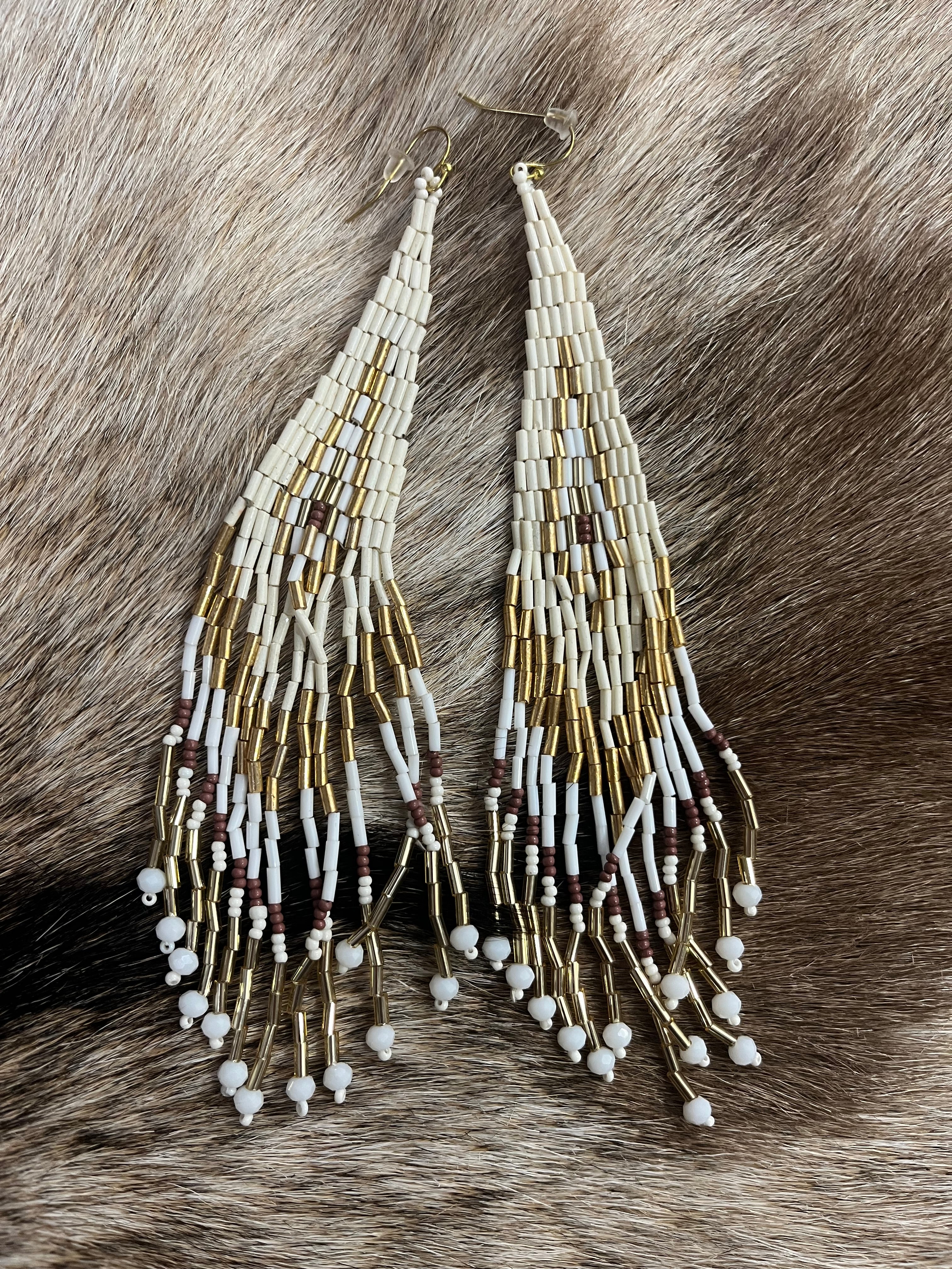 Ivory Seed Beaded Fringe Earring
