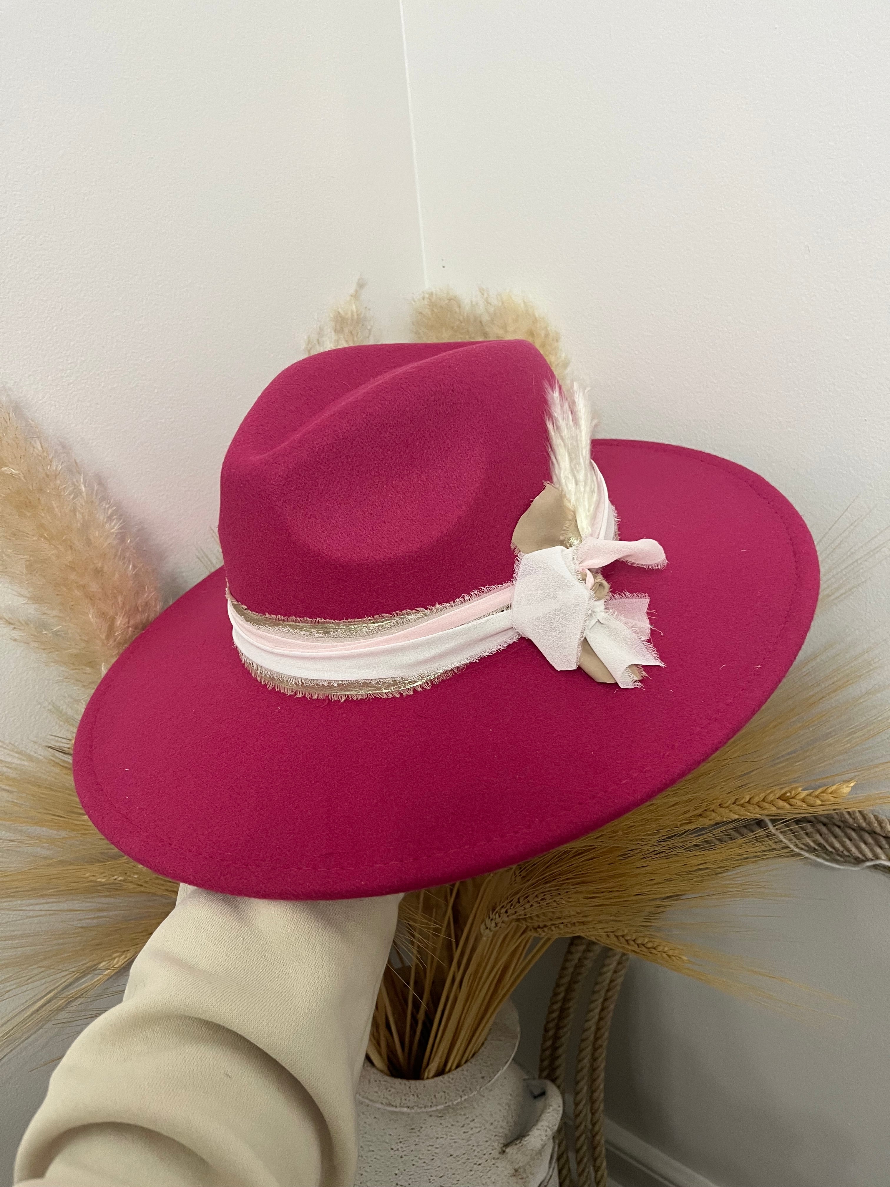Flat Brim Hot Pink Ribbon Hat