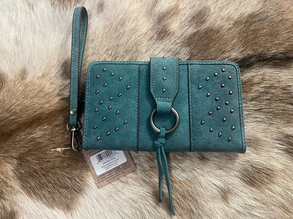 Slim Studded Turquoise Wristlet