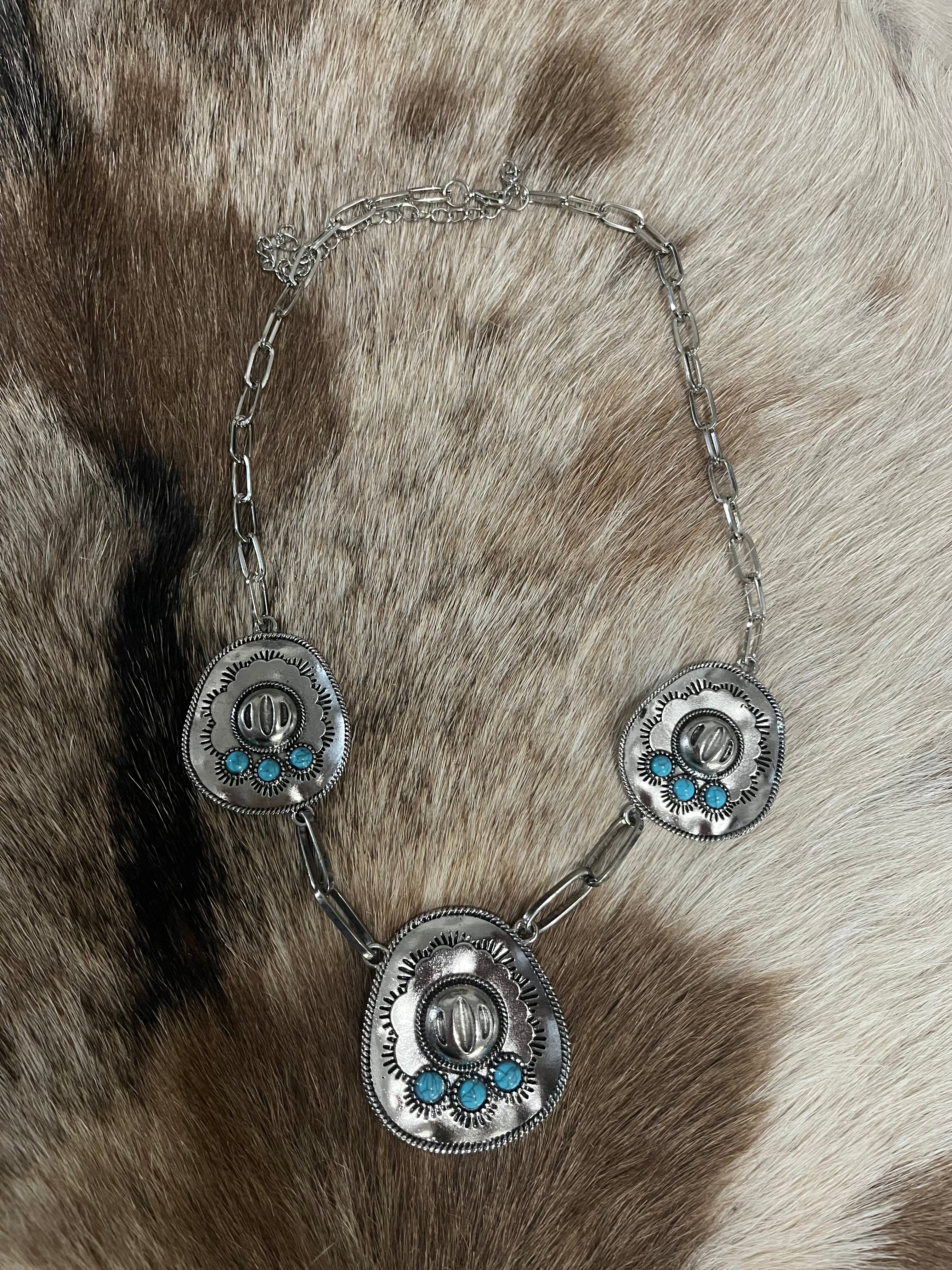 Silver Turquoise Cowboy Hat Necklace