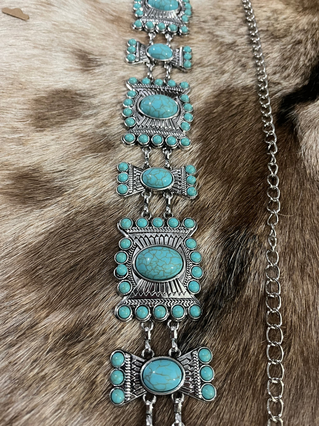 Square Turquoise Silver Chained Concho Belt