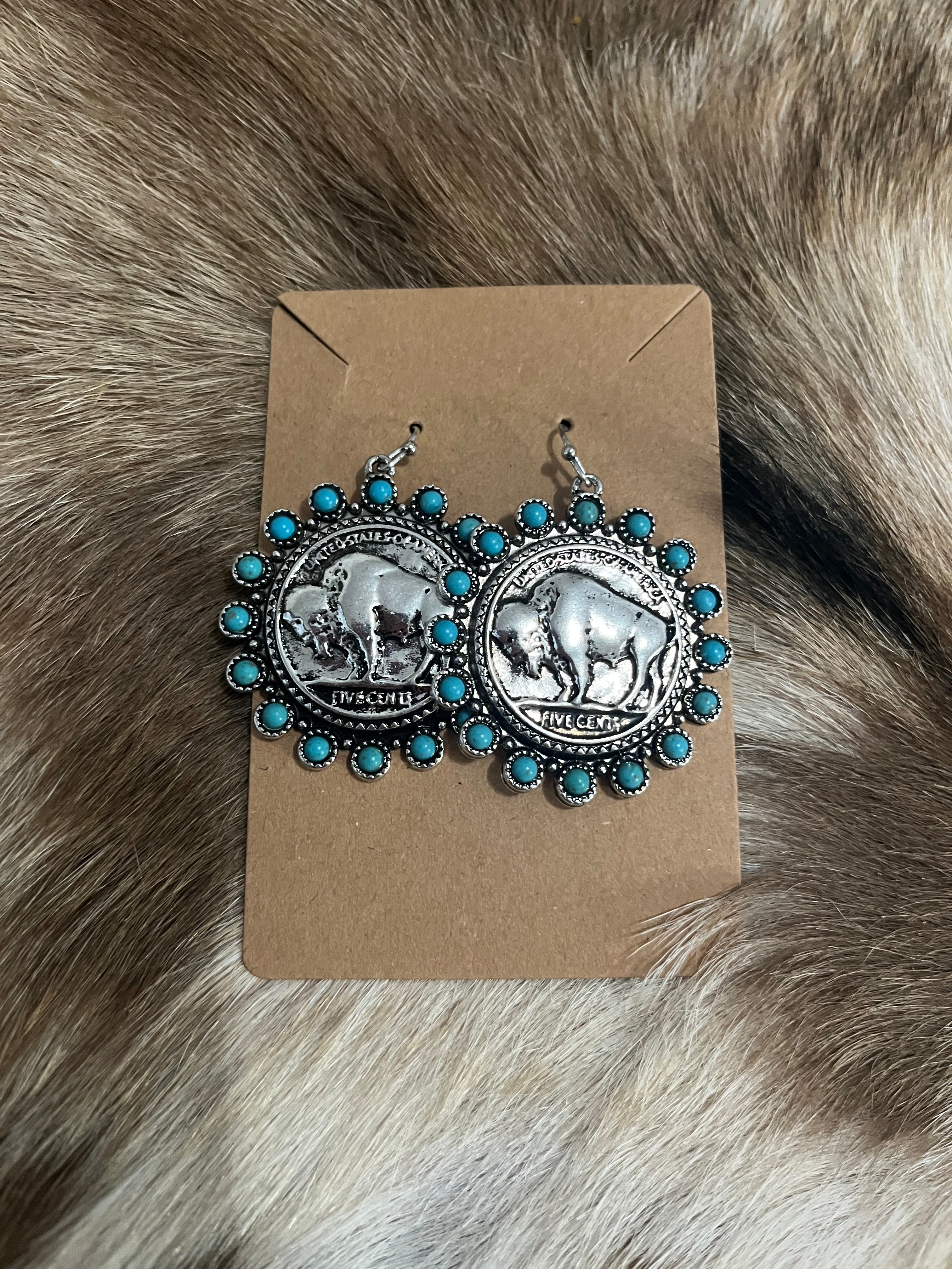 Western Turquoise Coin Earring