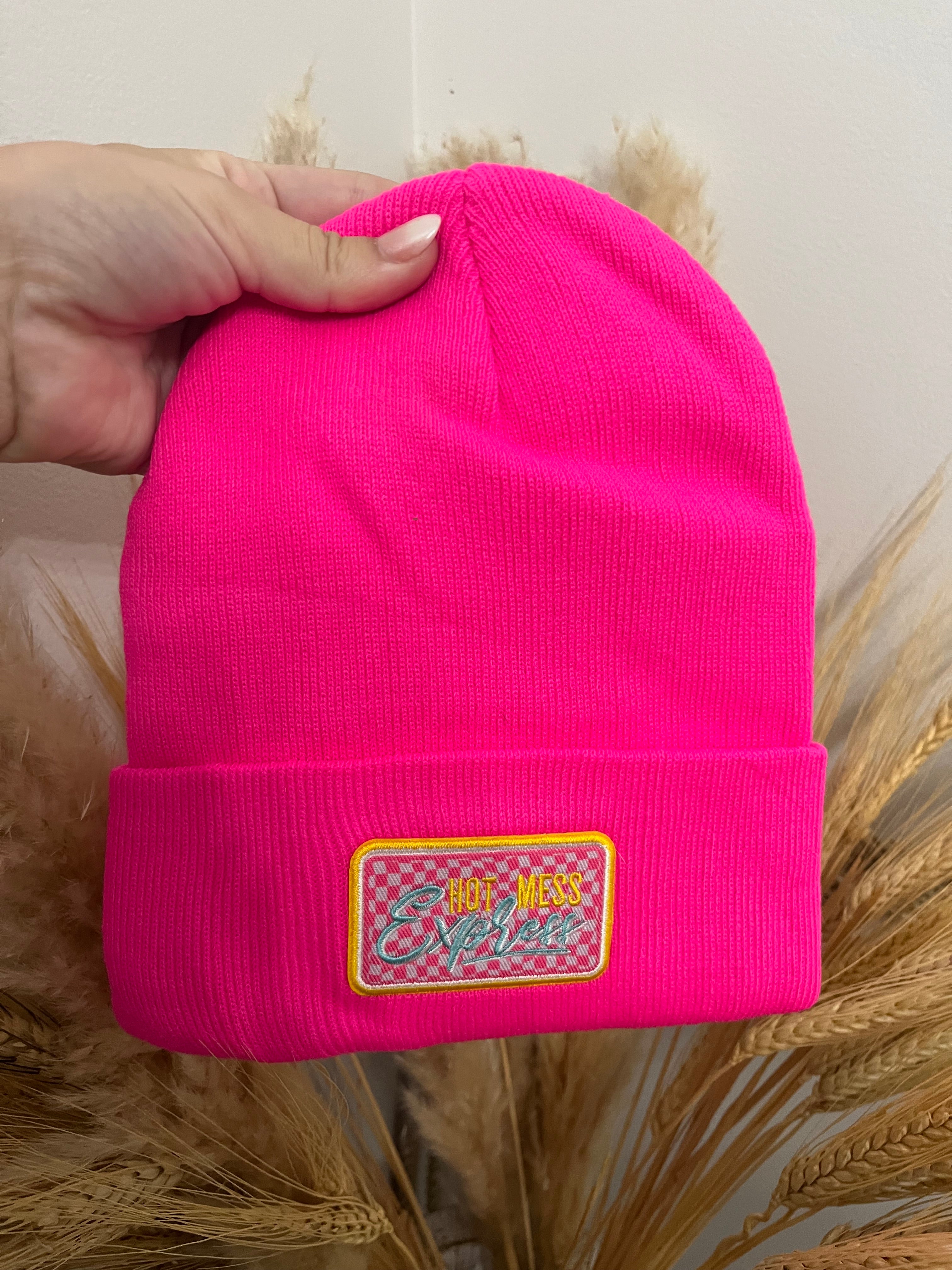 “Hot Mess Express” Shocking Pink Beanie