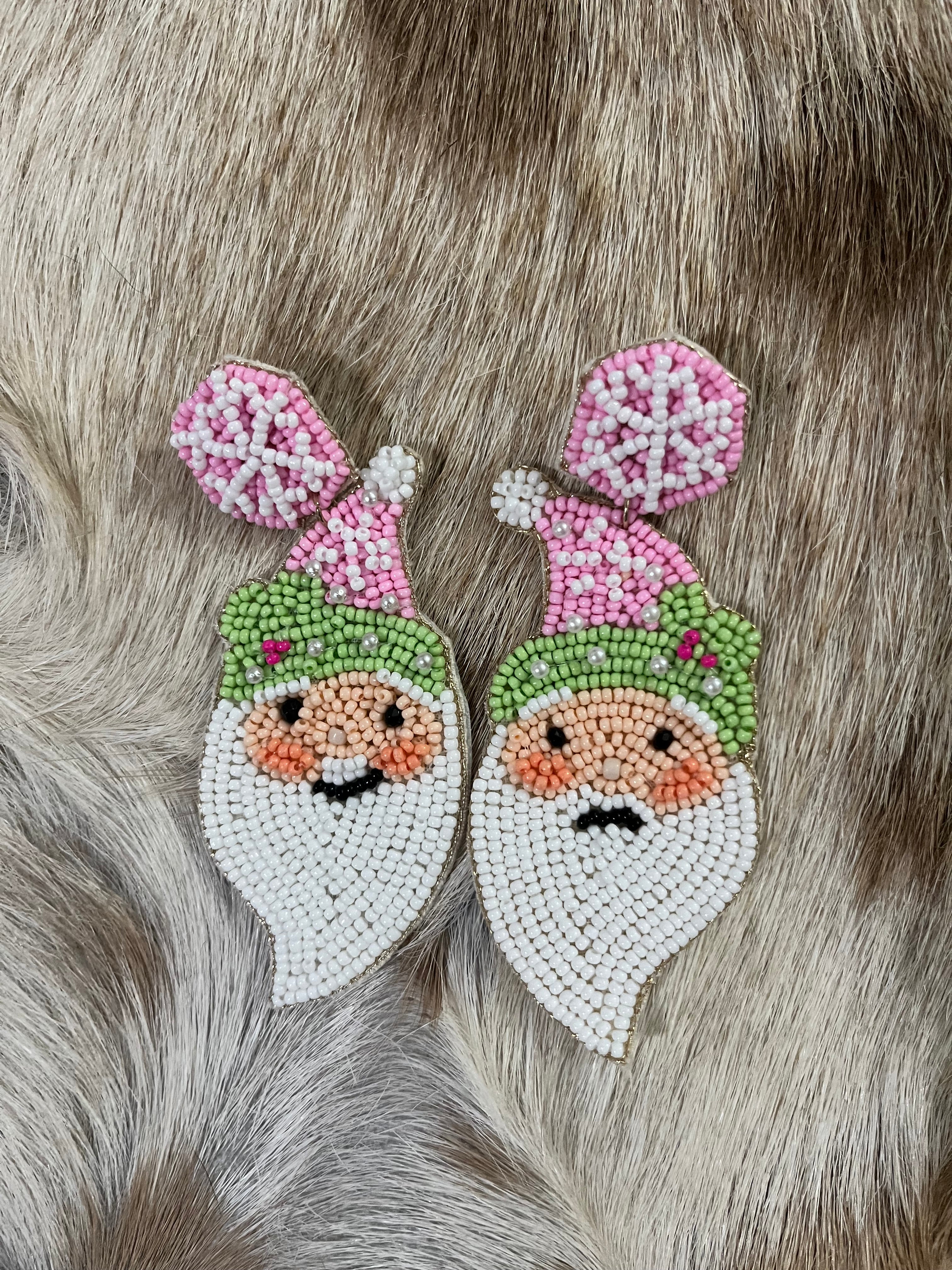 Jolly Pink Santa Beaded Earring