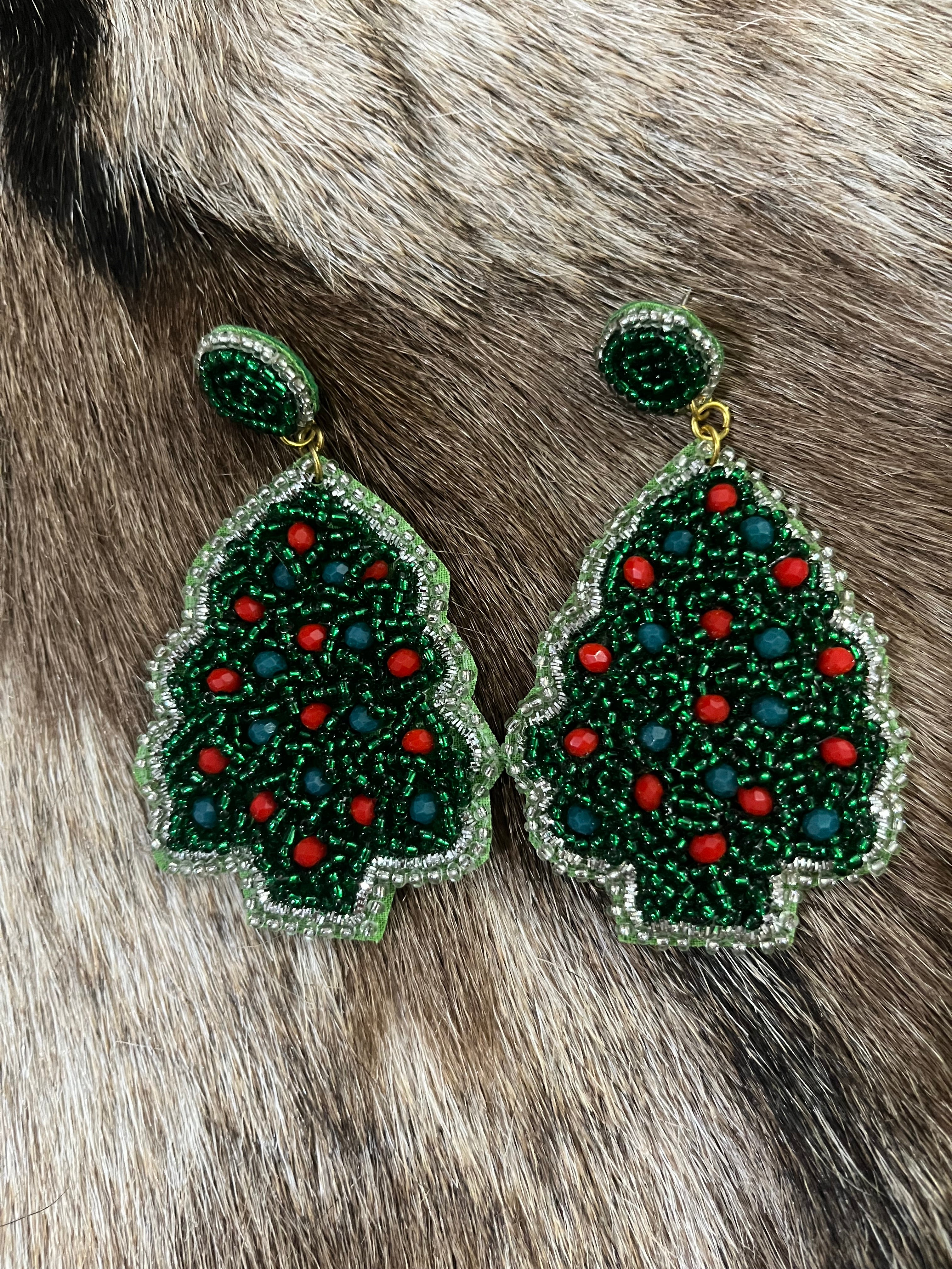 Christmas Tree Beaded Earring