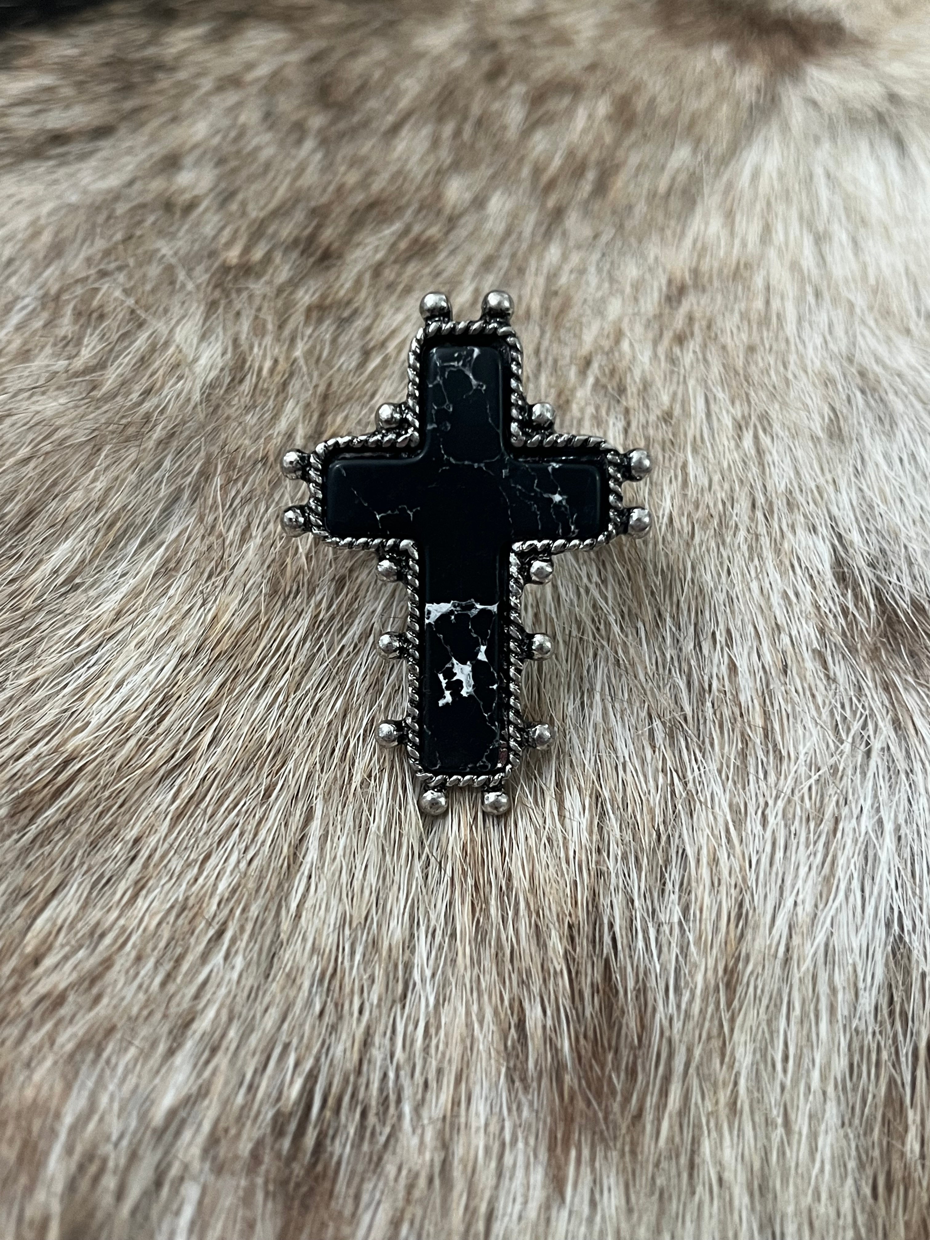 Black Cross Stretch Ring