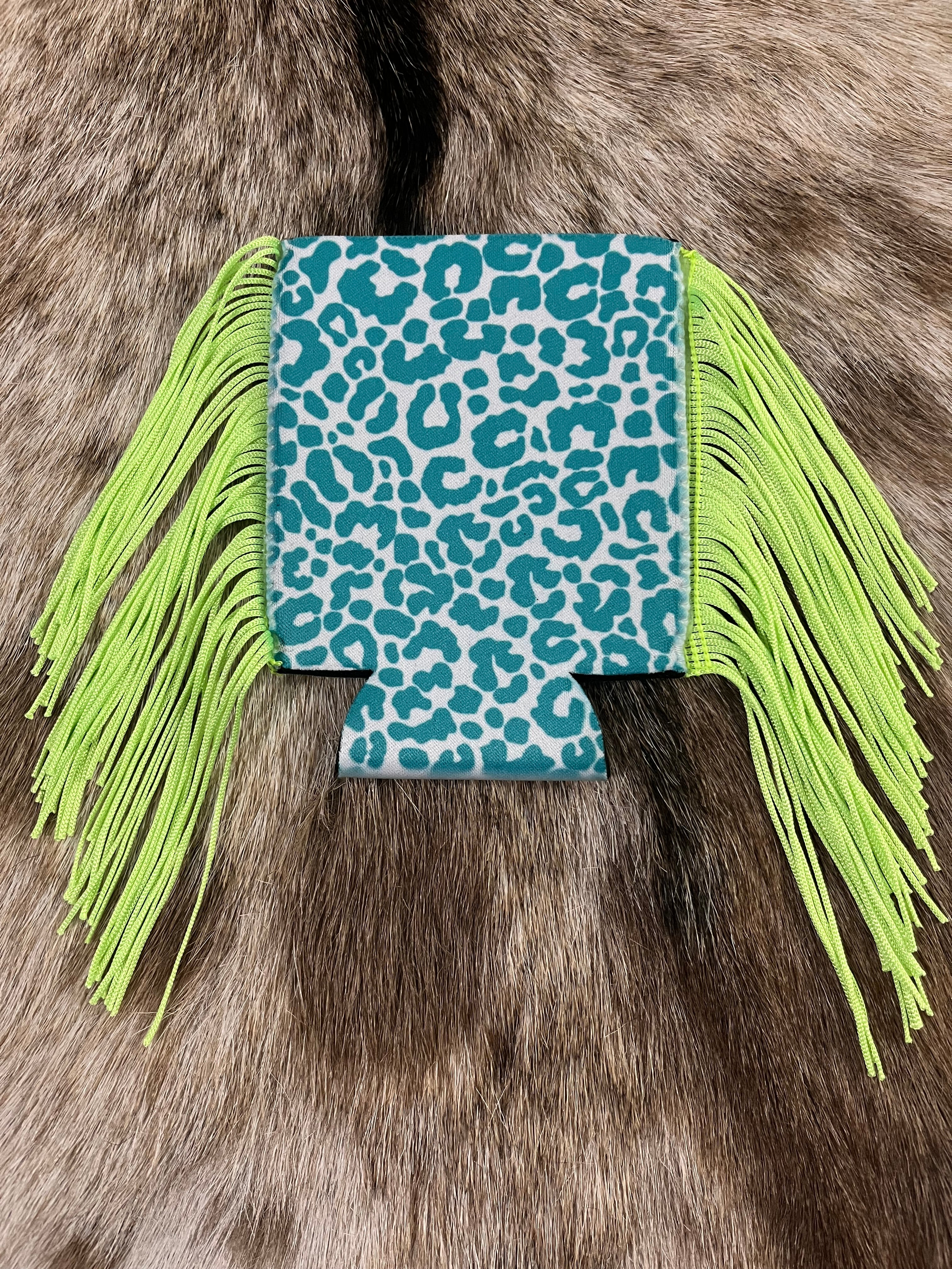 Neon Leopard Fringe Koozie
