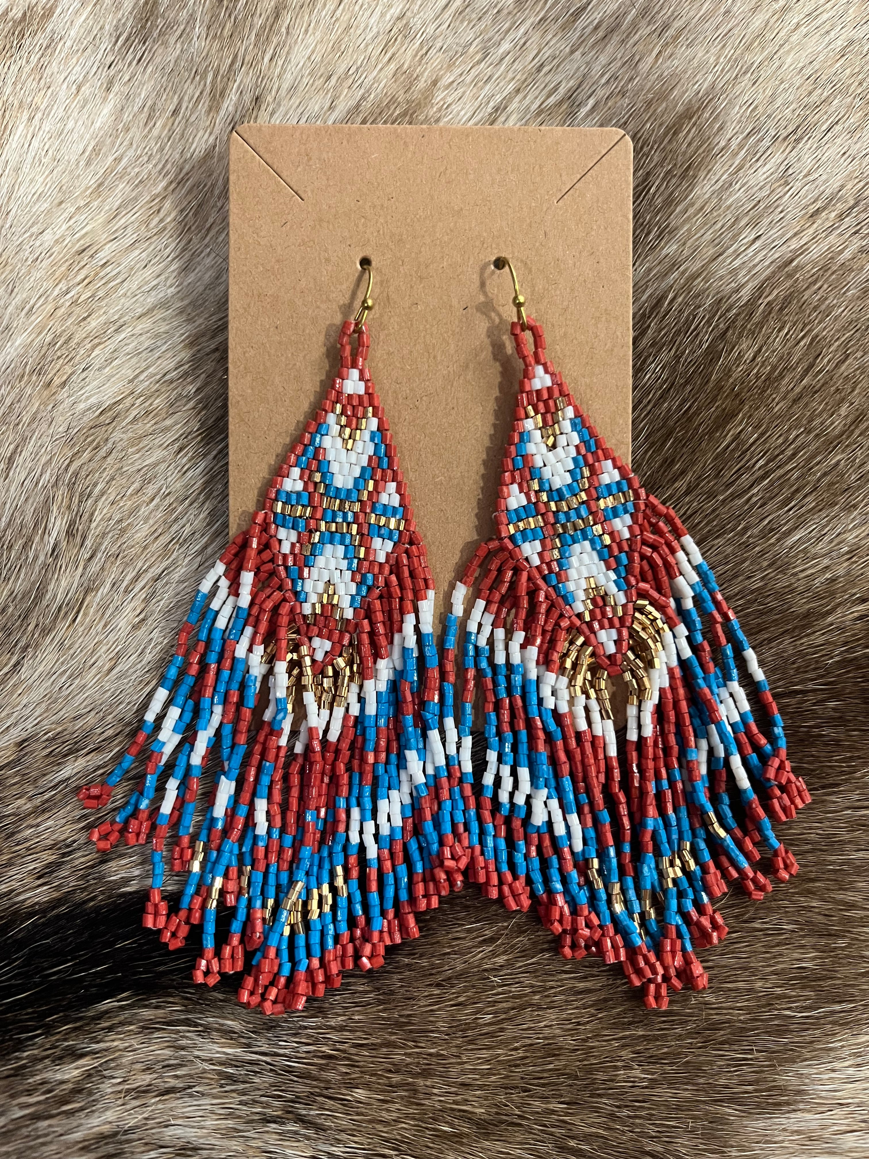 Seed Beaded Boho Fringe Earrings